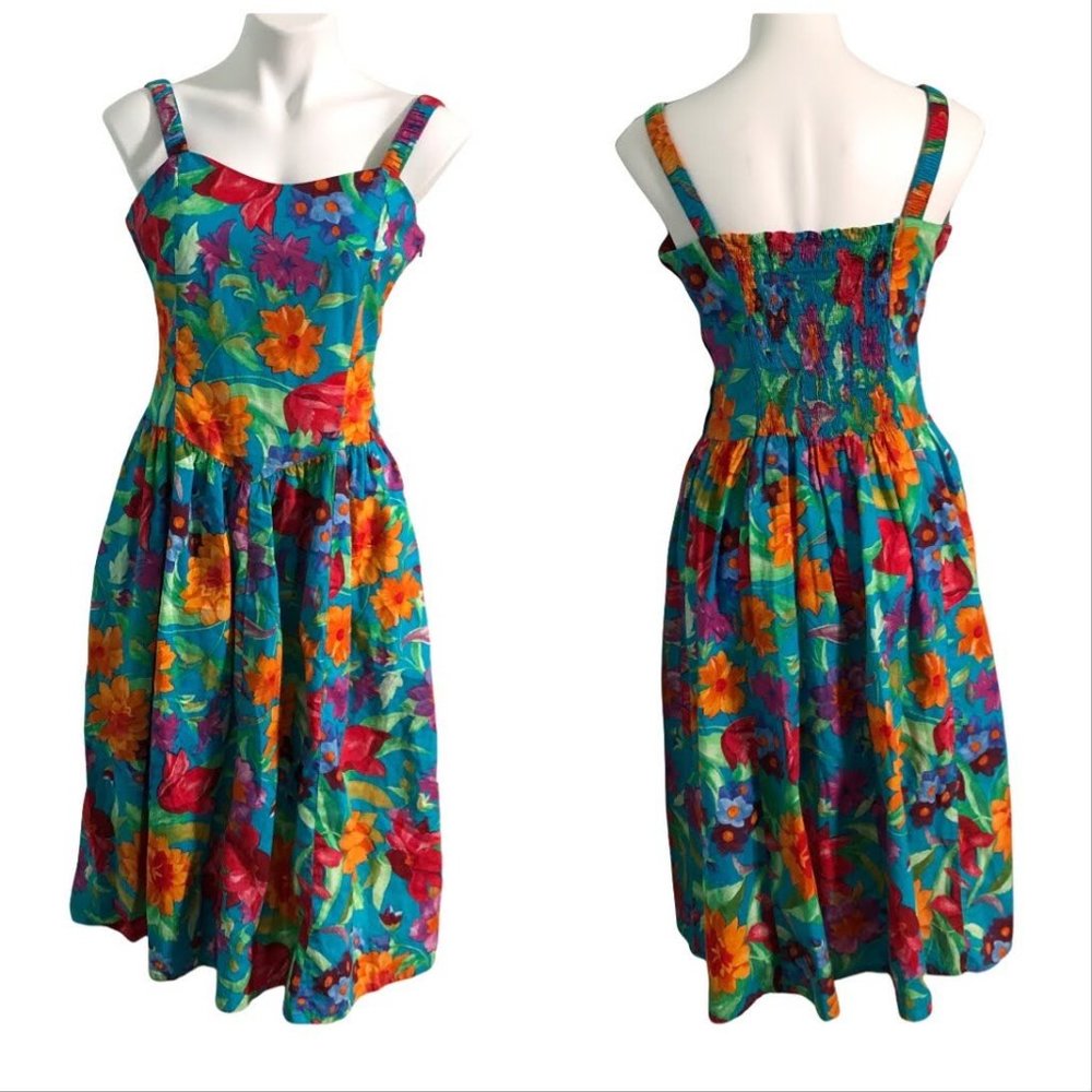 Vintage Bright Floral Sun Dress-Sz M